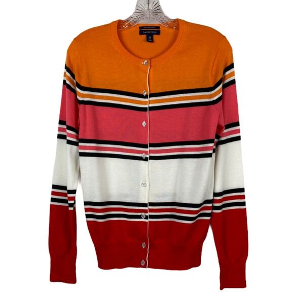 LANDS' END XS Cardigan Supima Cotton Sweater Tennis Striped Preppy Twee - Picture 1 of 6